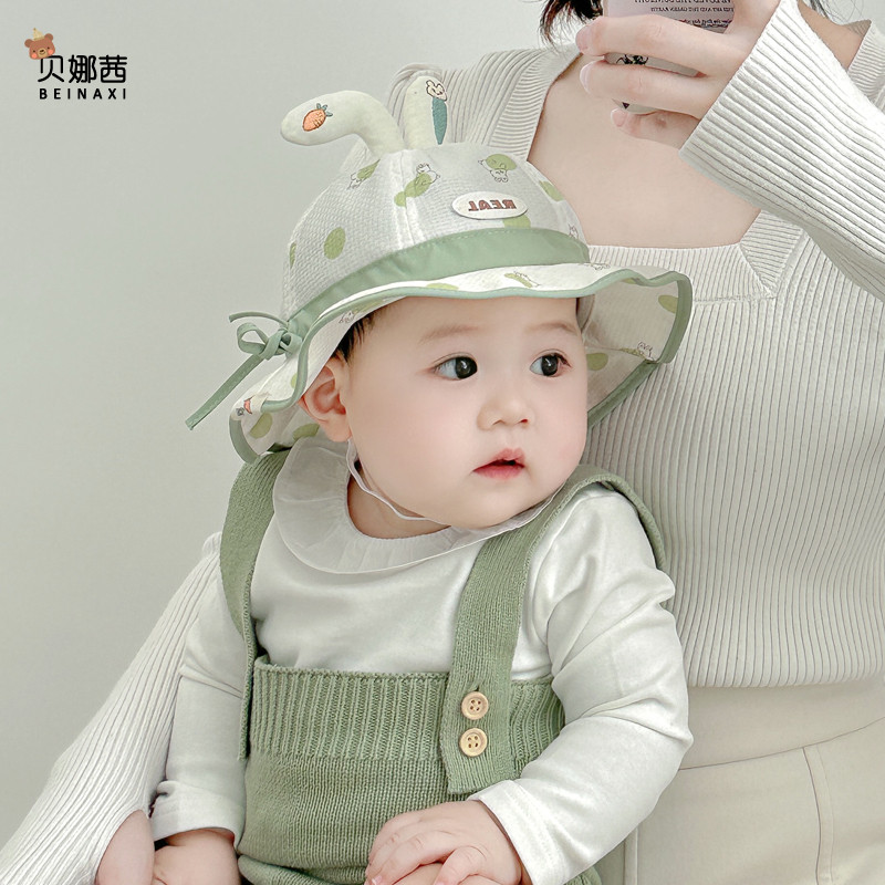 帽子婴儿夏季男宝宝遮阳渔夫帽防晒帽太阳帽新款春秋婴幼儿可爱薄