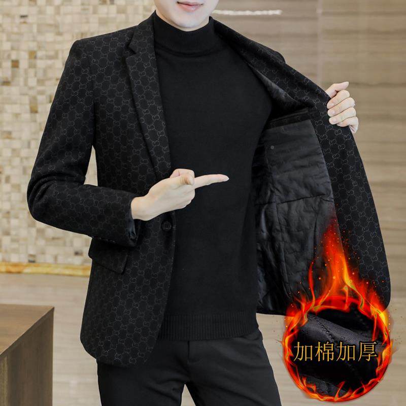 秋冬季小西装男士韩版修身印花单西男装休闲加棉加厚保暖西服外套,男装,休闲西服,淘宝优惠券,粉丝福利购,淘宝优惠卷