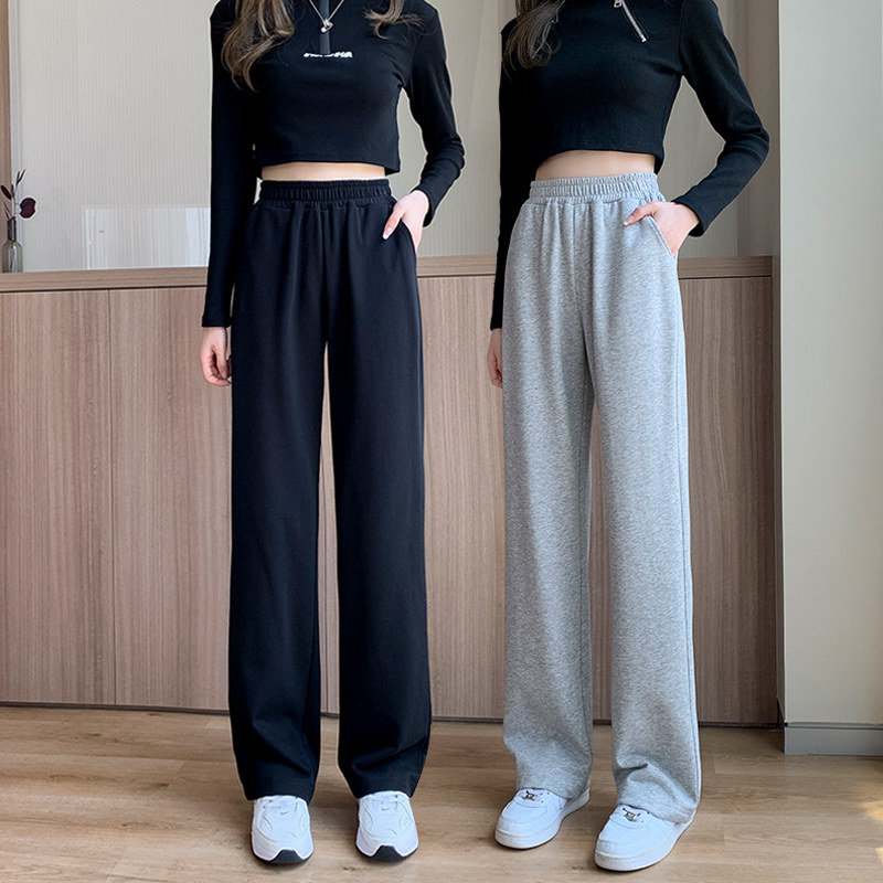 高腰窄版阔腿裤女垂感运动裤子春秋夏季冰丝薄款2025新款直筒休闲