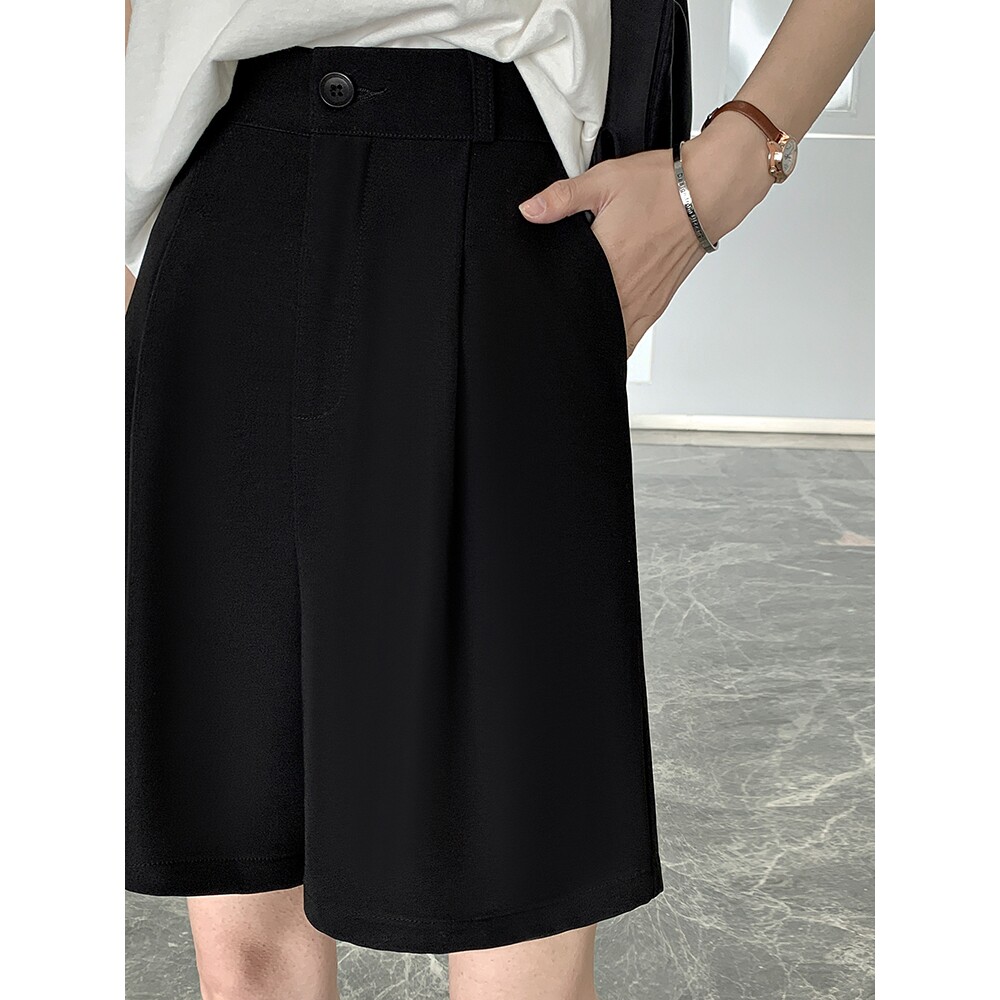 高腰五分西装短裤女夏季薄款宽松外穿垂感显瘦阔腿裤直筒显瘦休闲