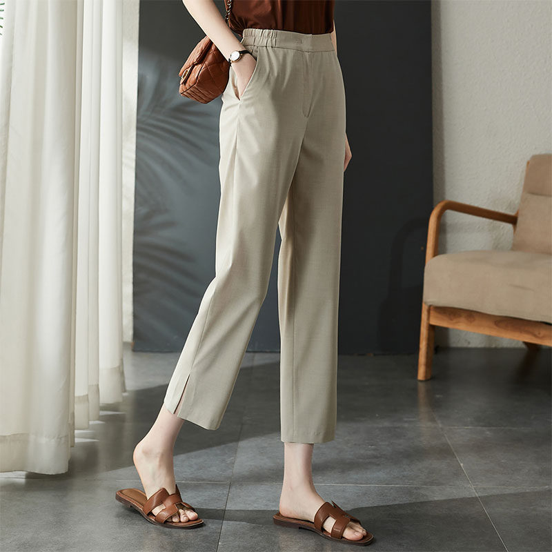 欧洲站休闲裤女2025新款夏季薄款雪纺大码百搭高腰九分直筒西装裤