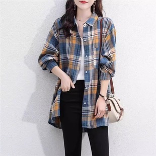 上衣女 磨毛格子衬衫 女设计感小众2025年新款 春秋冬季 加绒宽松长袖