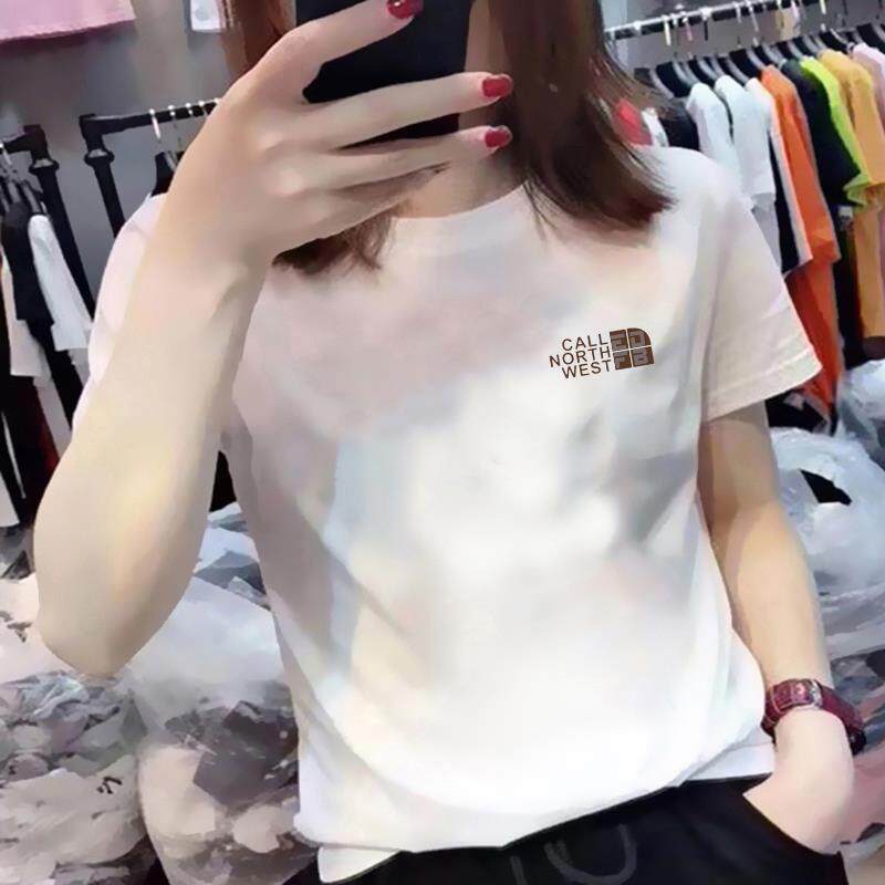 白色欧洲站2024夏季新款短袖t恤女纯棉圆领字母印花修身体恤ins潮