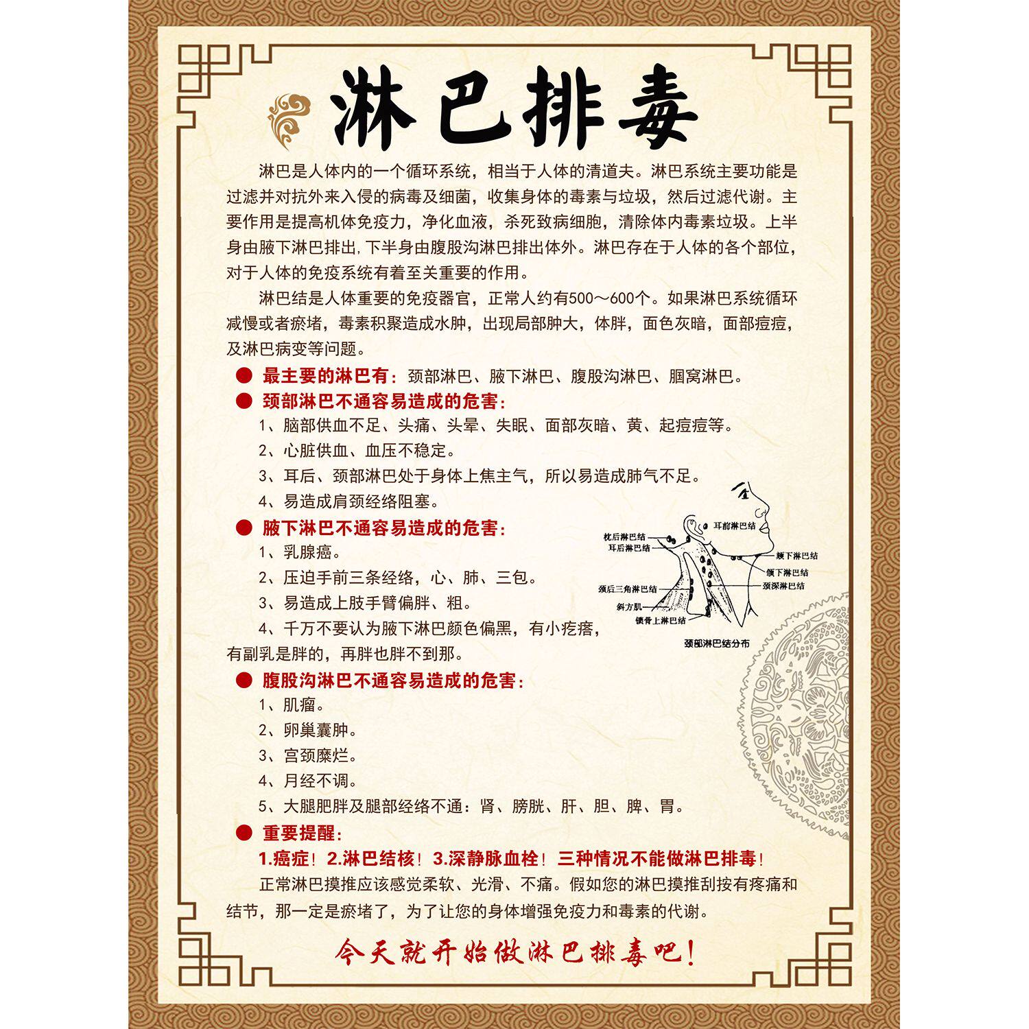 淋巴排毒功效介绍海报美容院养生馆装饰画理疗贴画广告纸