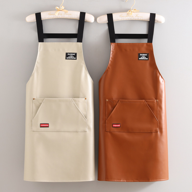 新款软皮革围裙厨房家用做饭餐饮专用水产肉食pu皮免洗工作服围腰