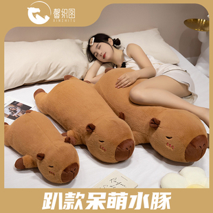 AR01 呆萌水豚抱枕毛绒可爱公仔毛绒学生靠垫 馨织图 趴款