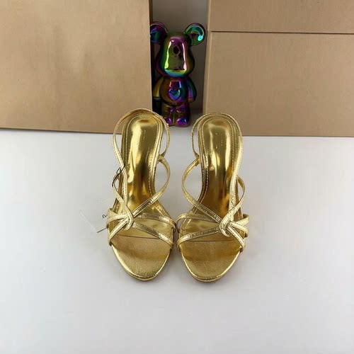 ZA西班牙夏季新品女鞋金色金属性感皮革露趾细带露跟高跟时装凉鞋