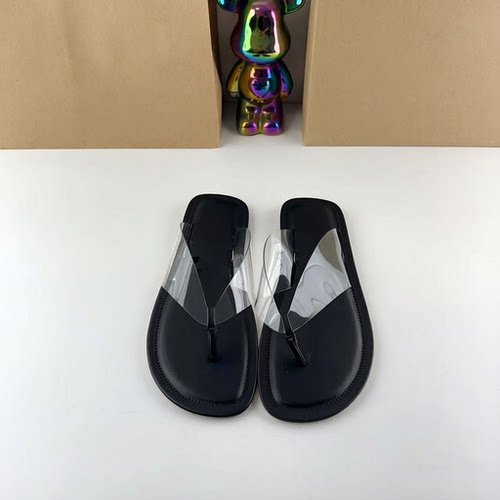 ZA西班牙夏季新品女鞋黑色透明胶夹脚仿皮拉带圆头人字平底凉拖鞋