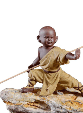 紫砂茶宠大号功夫小和尚手工陶瓷人物中式家居玄关酒柜工艺品摆件