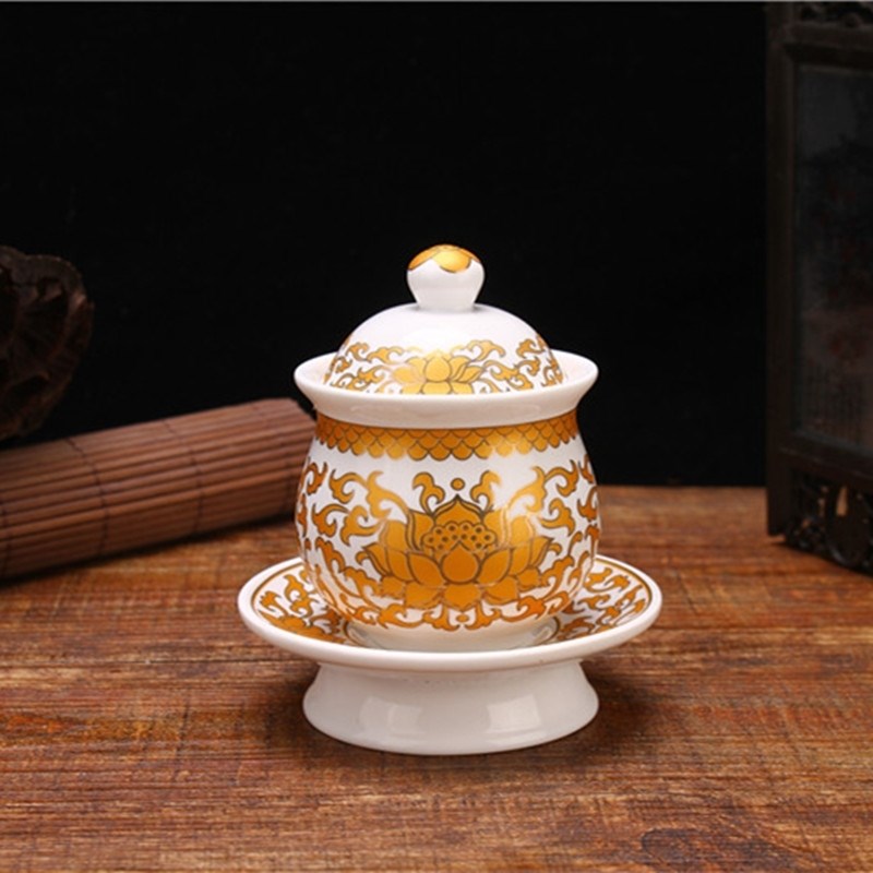 佛堂用品陶瓷佛前经文供水杯大悲咒莲花供佛杯大悲水杯观音净水杯