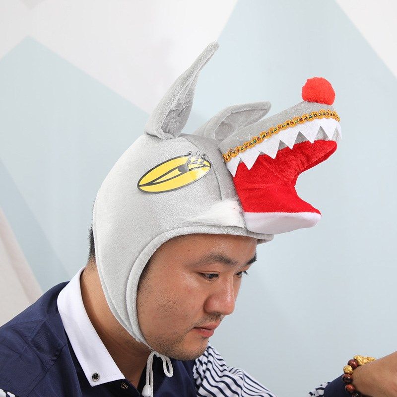 六一节儿童表演出卡通头饰成人立体大灰狼动物帽子面具头套安全帽