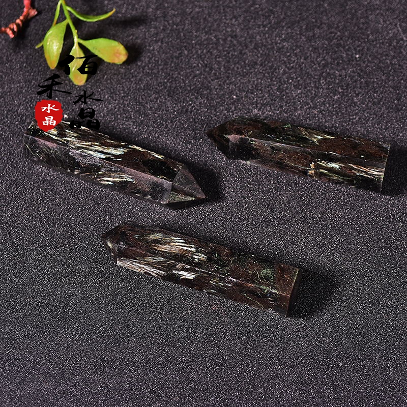 天然烟花石水晶六棱柱风水摆件烟花石原石打磨能量水晶柱子