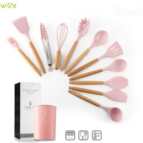 好货Colors Kitchen lCooking Utensils Set Silicone Wooden Han