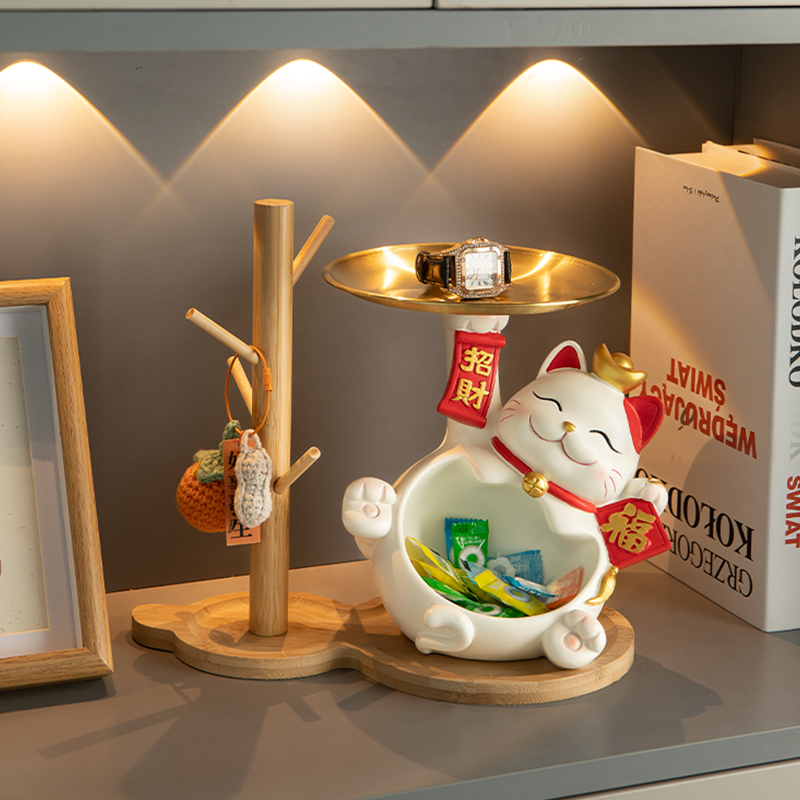 招财猫钥匙收纳摆件家居装饰品入户进门玄关置物托盘乔迁新居礼品