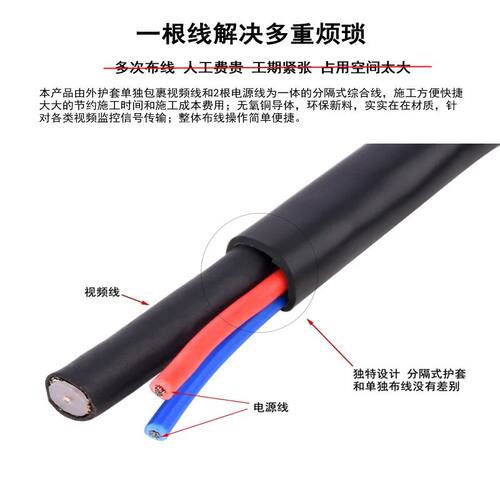 好货高清监控线带电源一体综合线 SYV75-5纯铜 无氧铜监控线