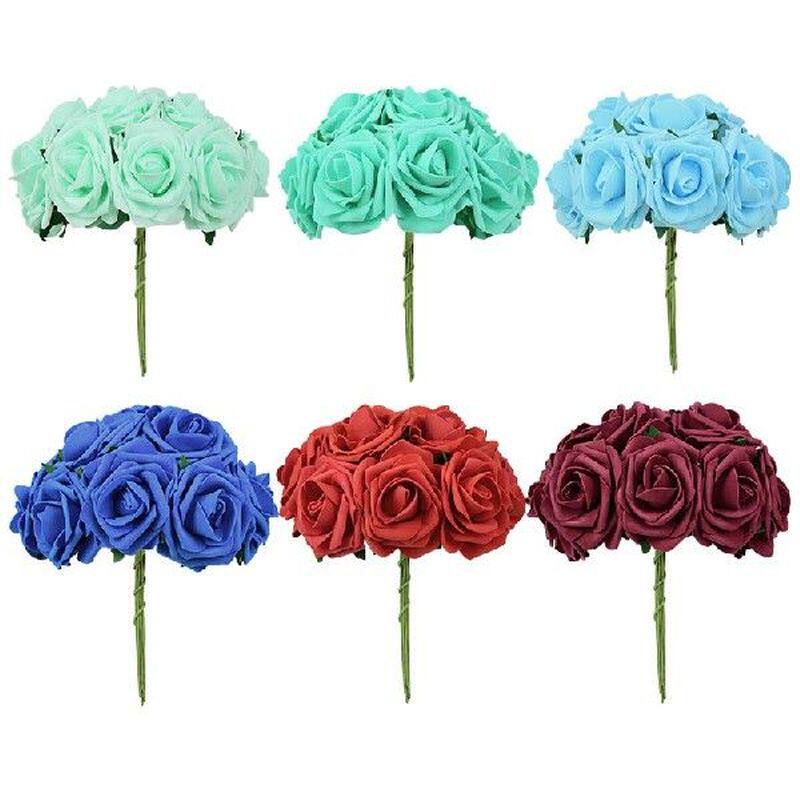 10-25pcs 7cm Foam Rose Head Artificial Flowers With Green