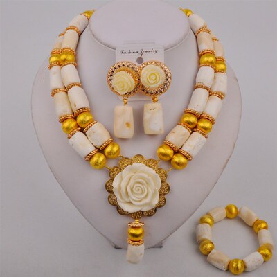 好货White Coral Necklace African Beads Jewelry Set Nigerian