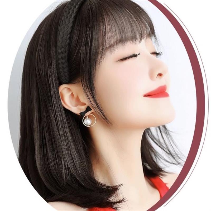 假发女辫子碎发一体发箍浏海轻薄真发前额头帘鬓角遮白发碎齐浏海