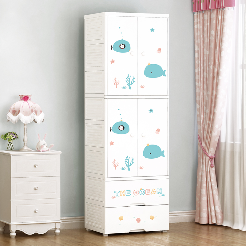 儿童衣柜卡通双开门组合塑料抽屉式储物柜婴儿收纳柜子宝宝小衣橱
