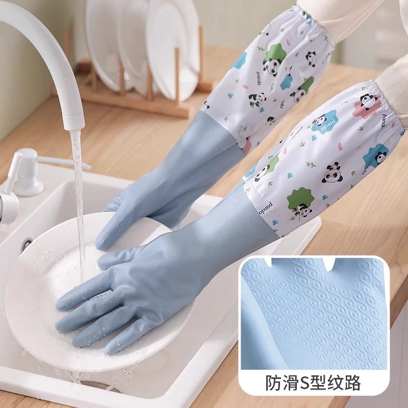 冬季加绒橡胶洗碗手套女耐用家务清洁手部防护防寒防水加厚洗衣服