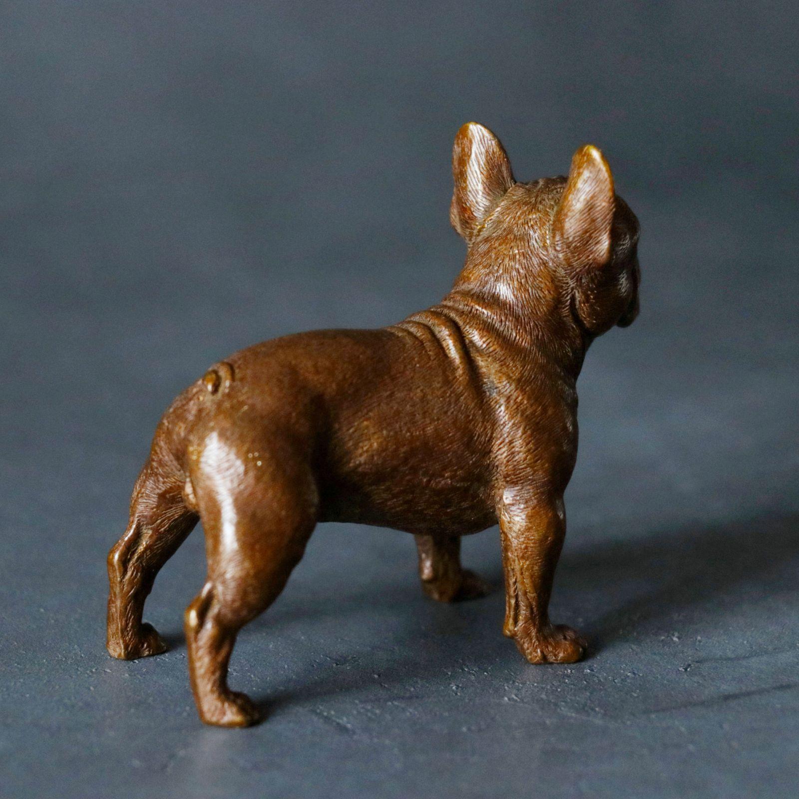 铜狗法国斗牛犬小把件纯实心铜狗茶道紫铜茶宠仿古玩铜器摆件