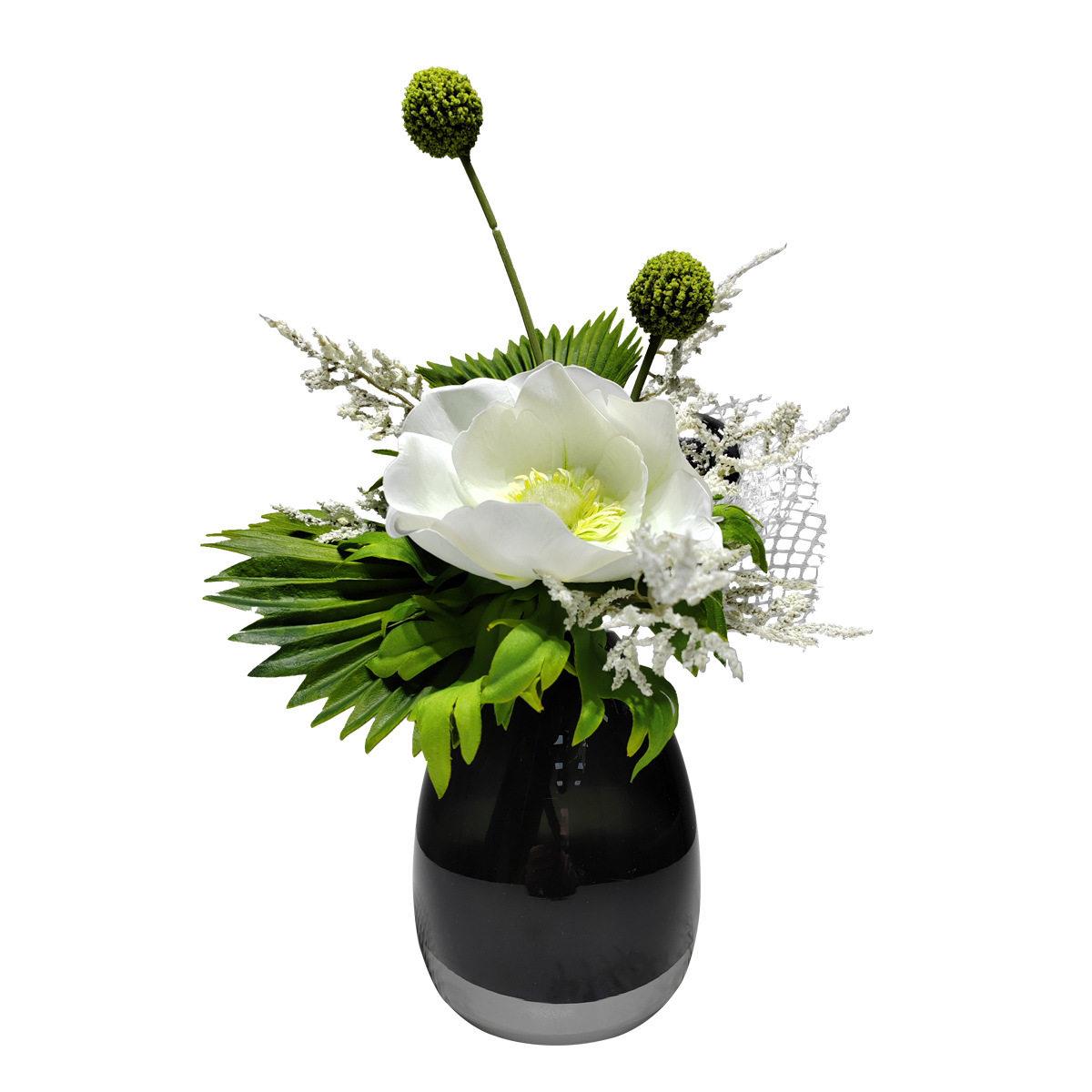 现轻奢玻璃花器绿色花艺仿真绿植酒店洽谈桌客房茶几桌面小花艺