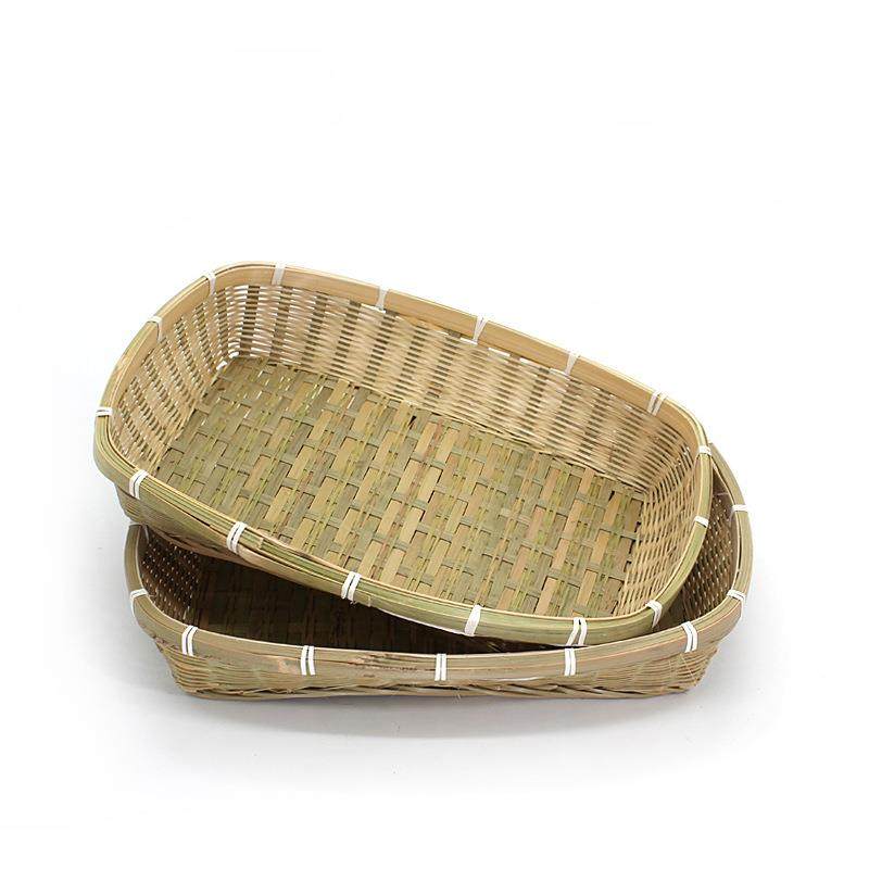 竹编长方形果盘 纯手工精编竹篮子 托盘收纳茶盘菜篮家用餐厅竹筐