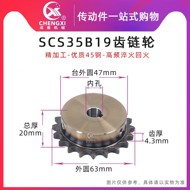 SCS高品质成型孔链轮3分5 35B19齿 06C19T外径63精车内孔键槽顶丝
