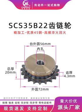 SCS高品质成型孔链轮3分5 35B22齿06C22T 外径72精车内孔键槽顶丝