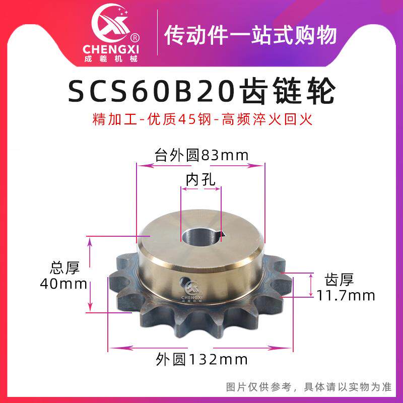 SCS高品质成型孔链轮6分 60B20齿 12A20T外径132精车内孔键槽顶丝