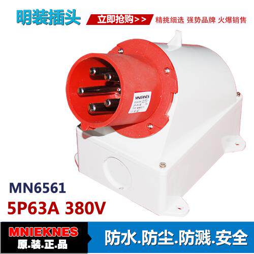 5芯63A明装插头 器具插头6561 防水插头插座IP44三相五线3P+E+N