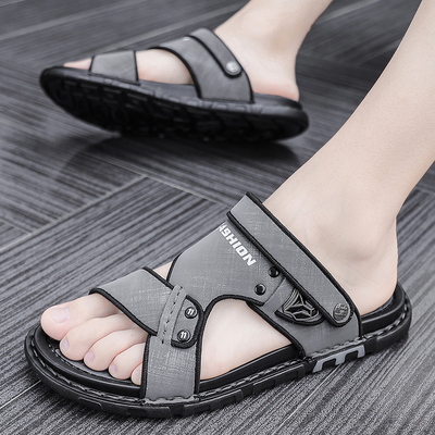 Men Genuine Leather Sandals Summer Classic Shoes Slippers So