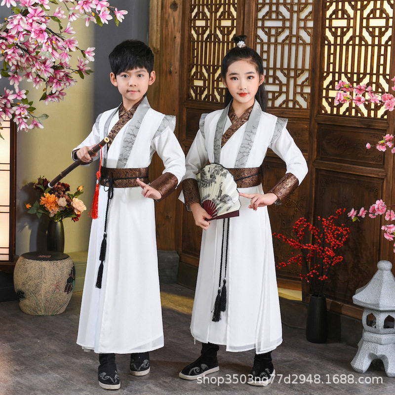 儿童才子古装汉服男女孩书生国学弟子规侠客男童服装古筝演出服