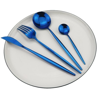 4pcs/set Blue Dinnerware Set Stainless Steel Gold Cutlery Di