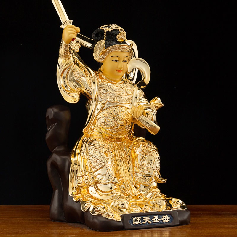 台湾鎏金纯铜顺天圣母临水夫人陈靖姑产神陈夫人神像注生娘娘摆件