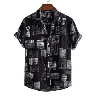 Collar Sum Men Loose Print Soft down Turn Shirt Sleeve Short