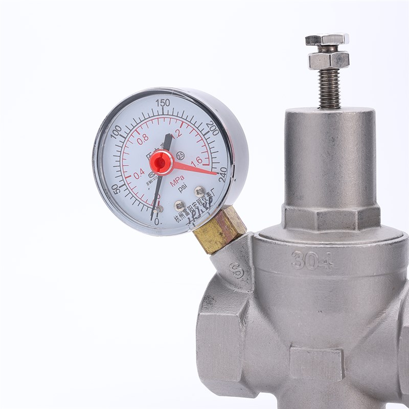 304不锈钢带表减压阀自来水可调式丝扣稳压温热水管恒压阀压力表