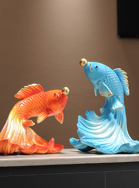 速发柜年有余室公办招财摆件客厅酒年电视柜锦鲤鱼家居装饰品乔迁