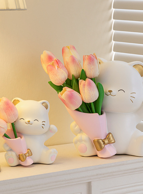 速发招财猫捧花摆件高厅家居鞋柜电视柜装饰品客级感开业乔迁新居