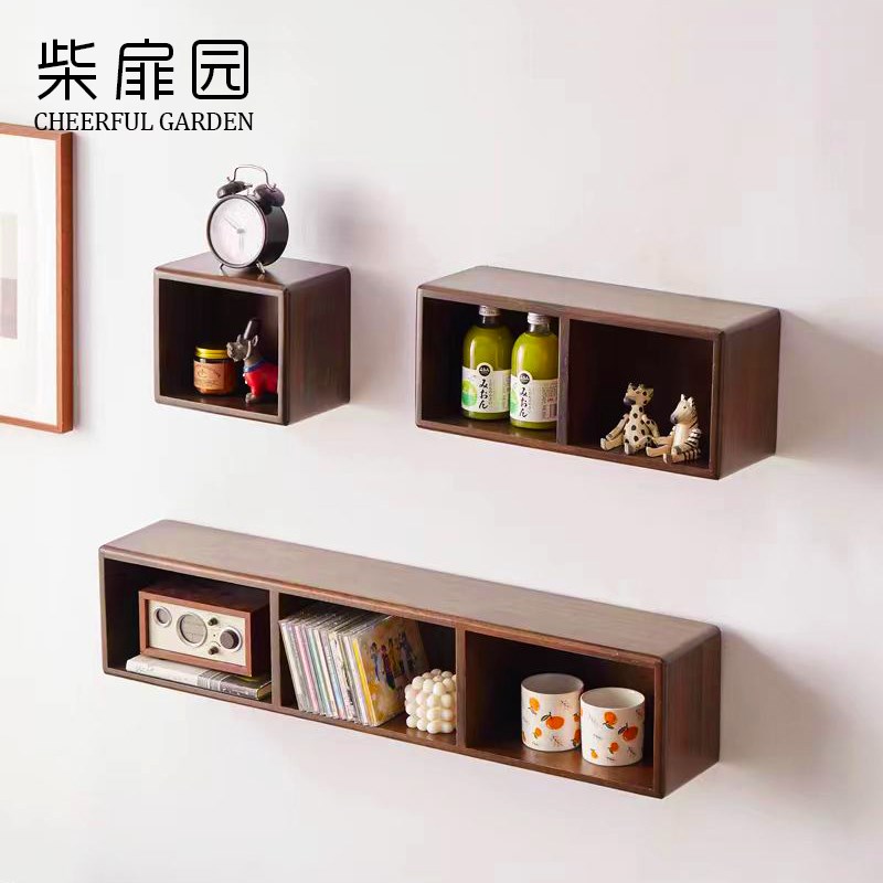 速发置木壁挂式格架墙上实物架墙挂隔板多格收纳架客厅墙壁书架橡