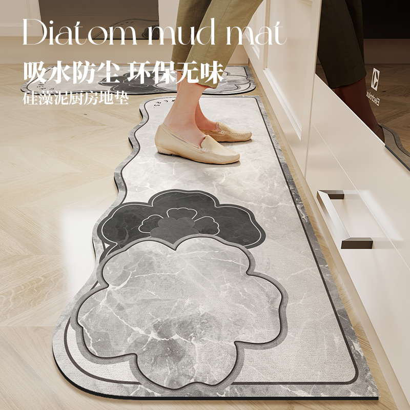 速发云朵垫房地垫硅藻泥超强吸水卉防滑防油家用软垫子不规则花厨