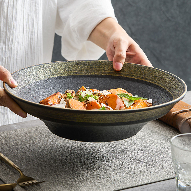 速发优格手绘大金砂酸菜鱼乌陶碗日式家用汤碗沙拉碗盆瓷水煮肉片