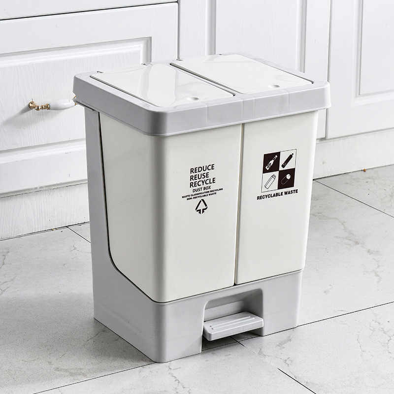 家用厨房垃圾桶干湿分离垃圾分类专用脚踏式大容量加厚带盖可移动