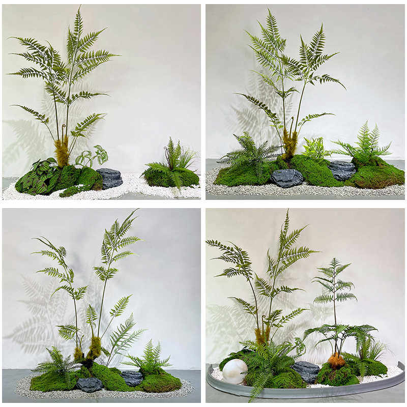 仿真蕨草造景组合假绿植金丝猴头蕨盆景楼梯下面拐角空间假树装饰