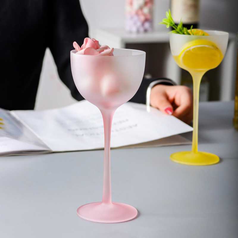 中古小众ins法式磨砂高脚杯高颜值香槟杯红酒杯果汁杯欧式玻璃杯