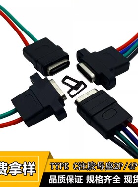 TYPE-C2Pin母座W型焊线四芯带线电动剃须刀充电口接口防尘防水