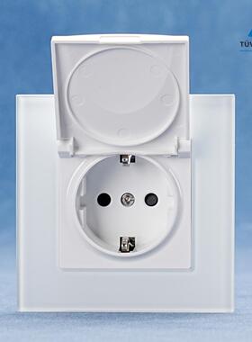 欧式G钢化玻璃墙壁德插带盖欧规标准带ce认证16A 110-250V