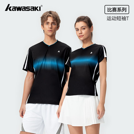 川崎羽毛球服短袖T恤K1C02-C1027黑色白色吸汗透气专业比赛男女款