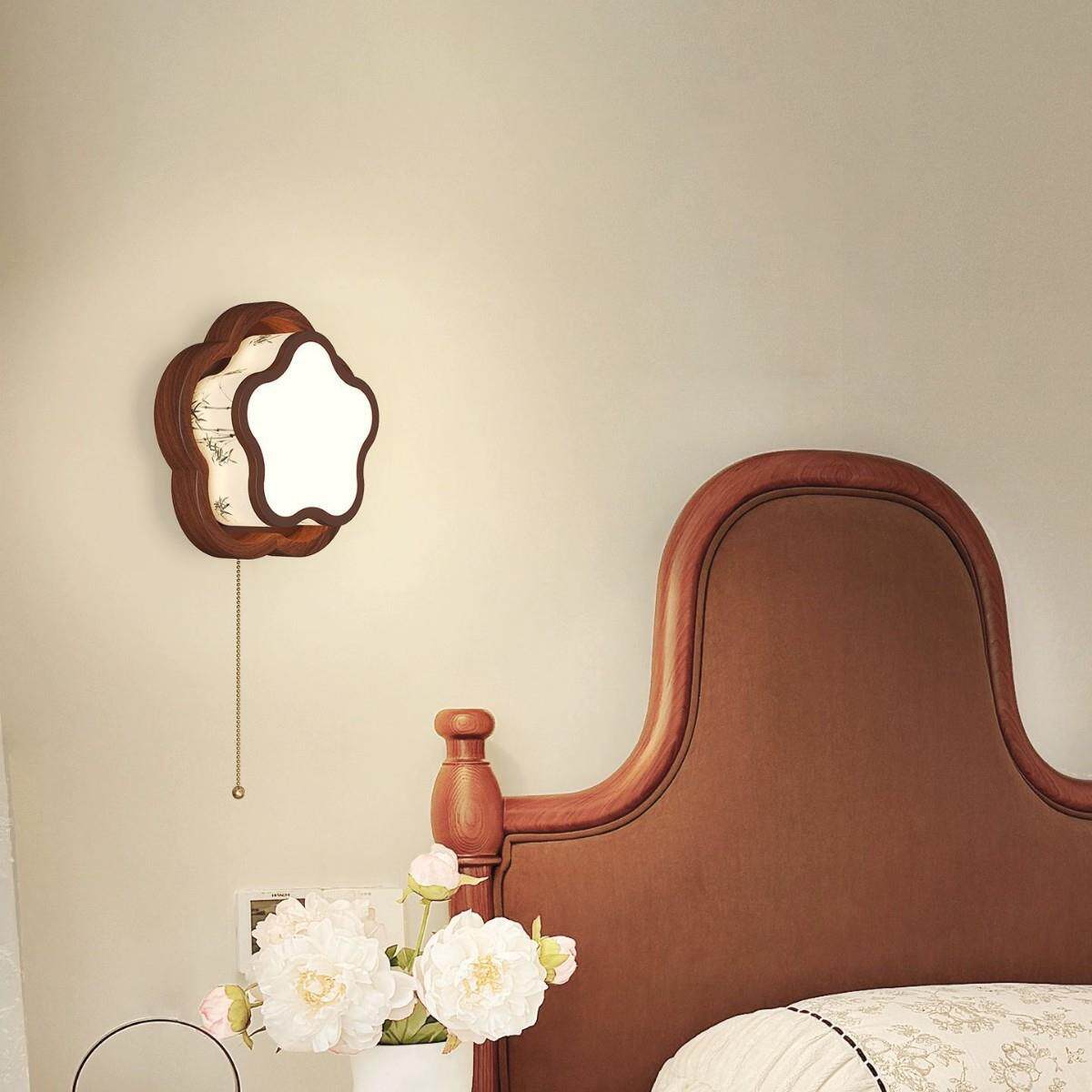 新中式护眼布艺卧室床头灯中古风过道楼梯灯水墨画客厅背景墙壁灯