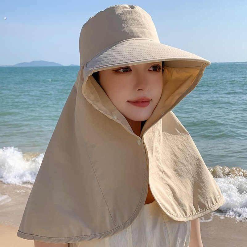 防晒帽子女夏季护颈一体大帽簷抗UV遮阳户外骑车大披肩遮阳帽